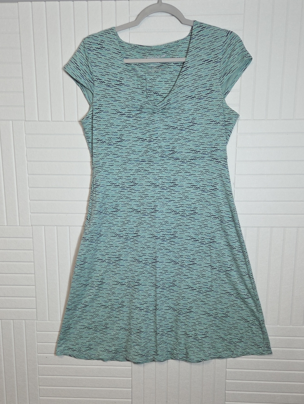 Toad & Co Sea Foam Green Ocean Waves V Neck Zipper Pocket Dress Size M